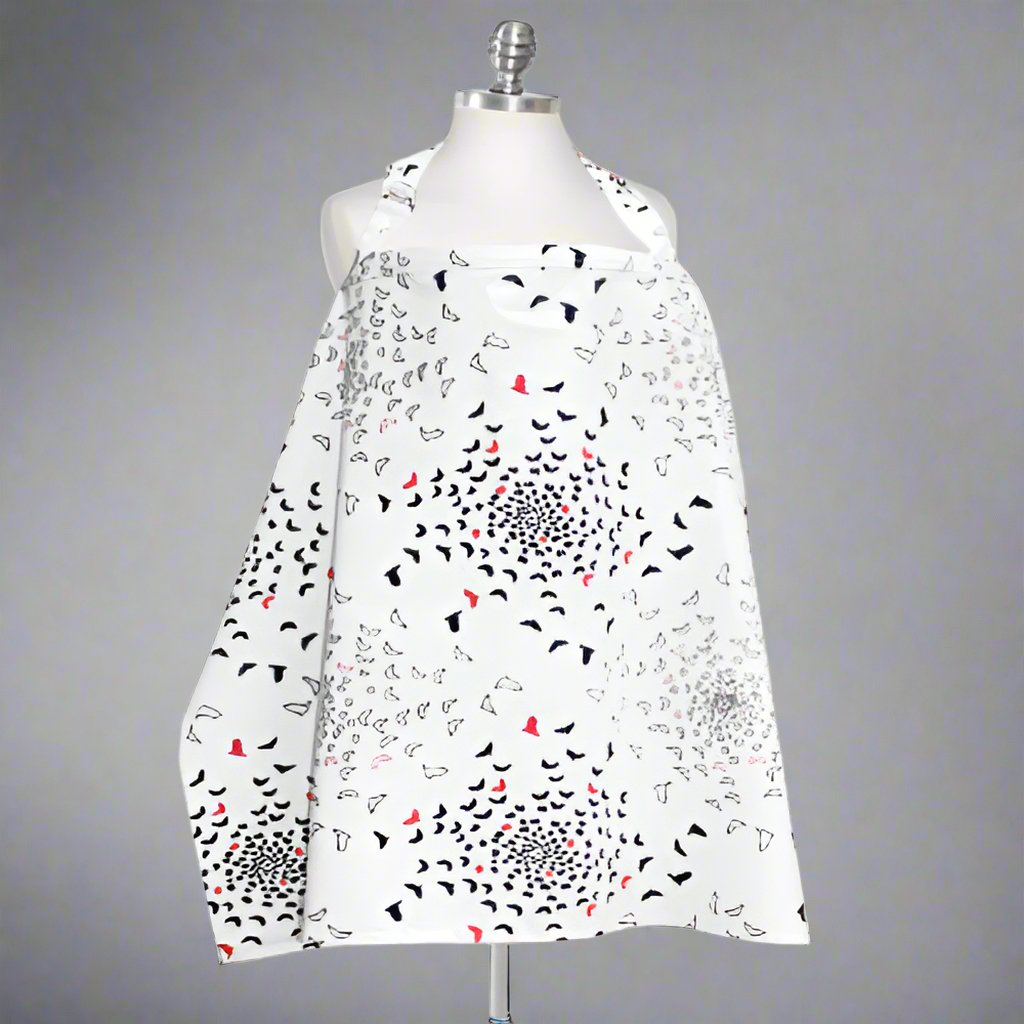 Biddykins Navy White Red Birds Nursing Cover