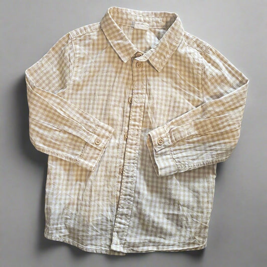 12-18 Months H&M Neutral Checkered Button Up Shirt