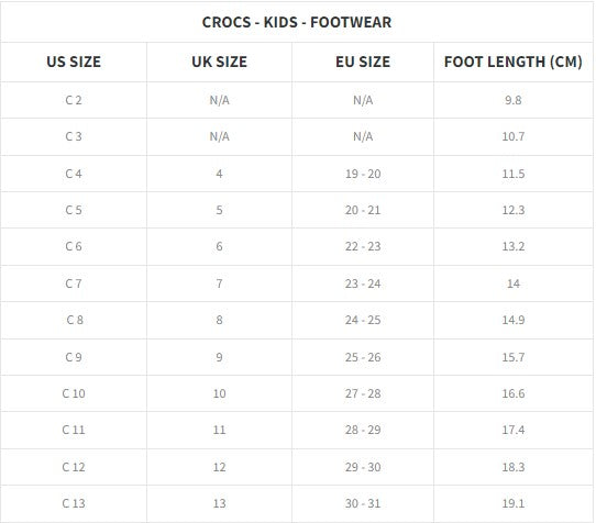 Crocs fashion slippers size chart